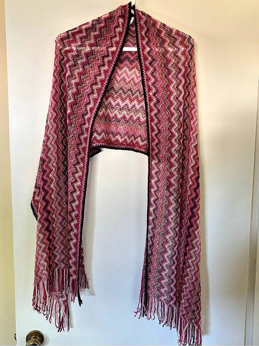 Missoni Chevron Striped Open Weave Scarf/Stole in Pink, Purple, Brown and Cream